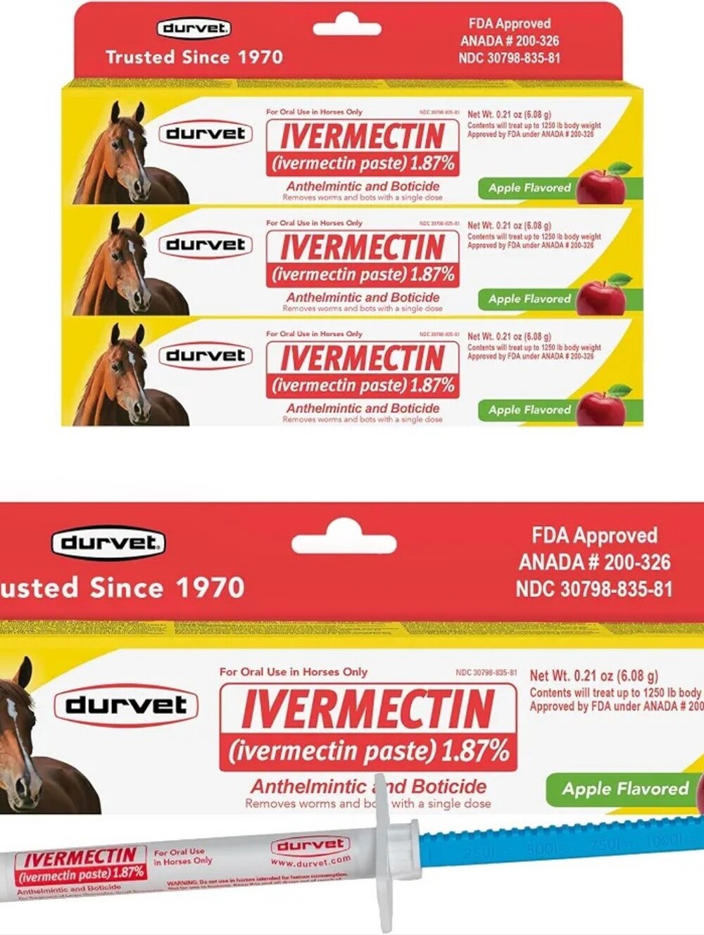 Durvet Ivermectin 1.87% Apple Flavored Paste for Horses - Red/Yellow Packaging